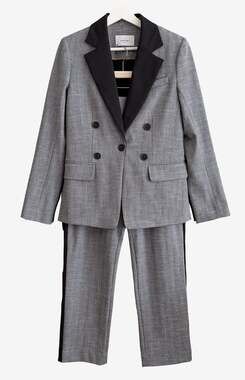 Argent Pant Suit 6 Contrast Lapel Tuxedo Jacket & Pants Gray Black Colorblock
